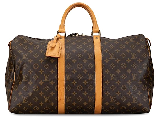 Louis Vuitton Brown Monogram Keepall 50 Leather Cloth  ref.1393666