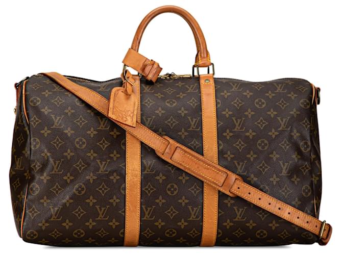 Louis Vuitton Brown Monogram Keepall Bandouliere 50 Leather Cloth  ref.1393667