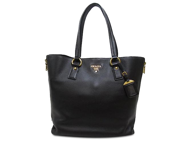 Prada Black Vitello Daino Side Zip Tote Leather Pony-style calfskin  ref.1393670