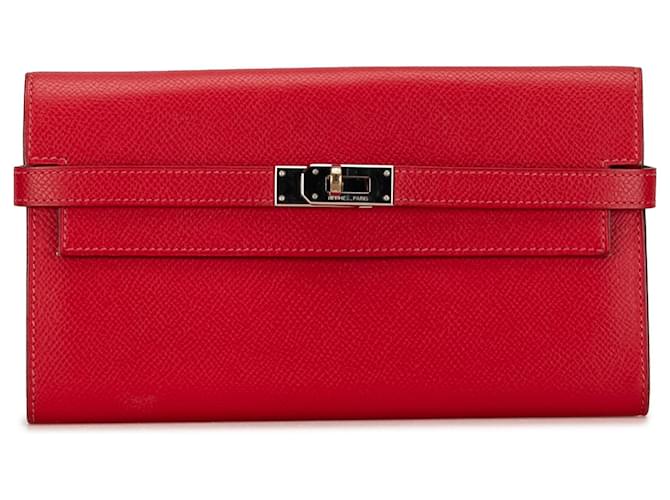 Hermès Red Epsom Classic Kelly Wallet Leather Pony-style calfskin  ref.1393671