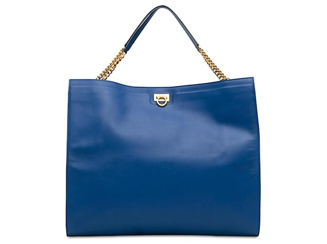 Salvatore Ferragamo Bolsa Trifólio Azul Ferragamo Couro Bezerro-como bezerro  ref.1393685