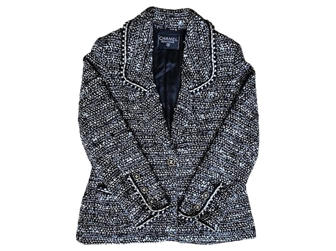 Chanel-Jacke aus der Kollektion von 1994 Schwarz Weiß Tweed  ref.1393694