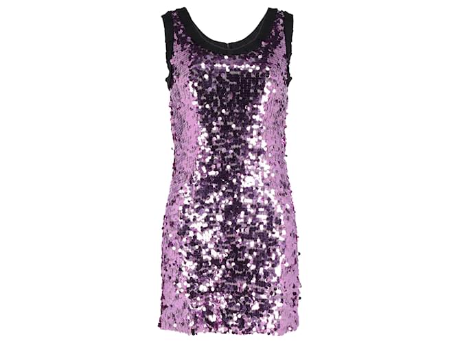 Dolce & Gabbana Shift Minivestido em lantejoulas roxas e poliéster Roxo  ref.1393695