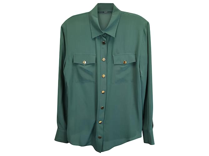 Balmain Buttoned Shirt in Green Silk Olive green  ref.1393696