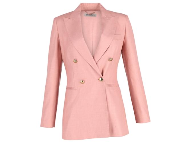 Max Mara Lamine Double-breasted Blazer in Pastel Pink Silk Blend Twill Cotton  ref.1393697