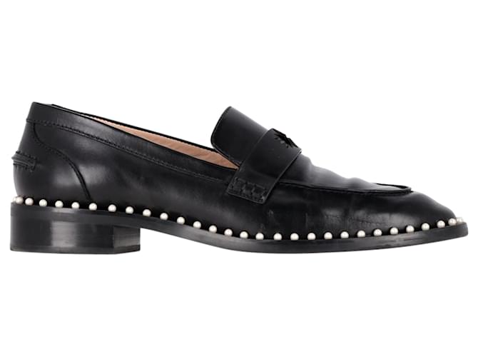 Stuart Weitzman Mocassins cloutés en perles en cuir noir  ref.1393699