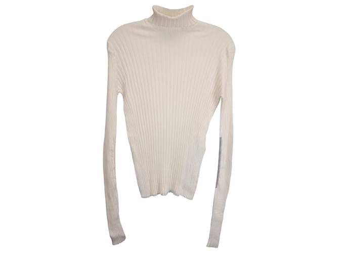 Victoria Beckham Turtleneck Long-Sleeve Ribbed-Knit Sweater in White Wool Cream  ref.1393704