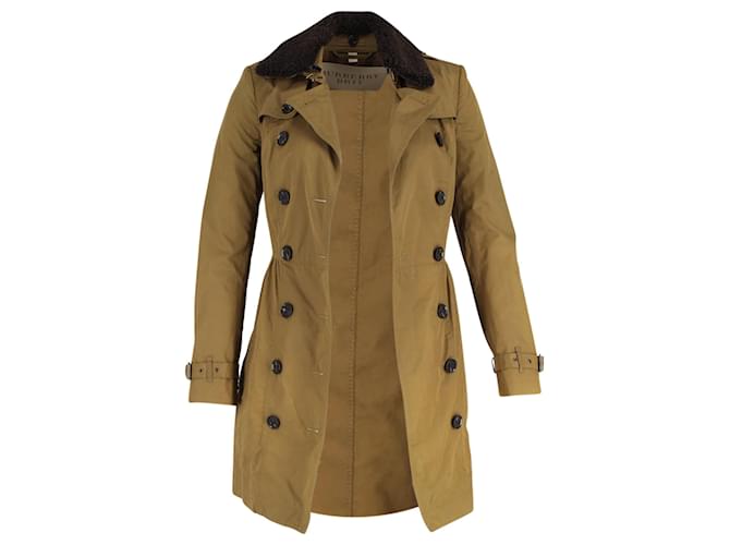Burberry Brit Long Shearling Collar Trench Coat in Olive Cotton Brown Red  ref.1393705