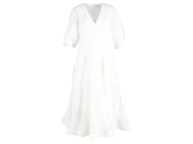 Zimmermann Robe Midi Plissé-Voile à Manches Bouffantes en Polyester Blanc Écru  ref.1393708