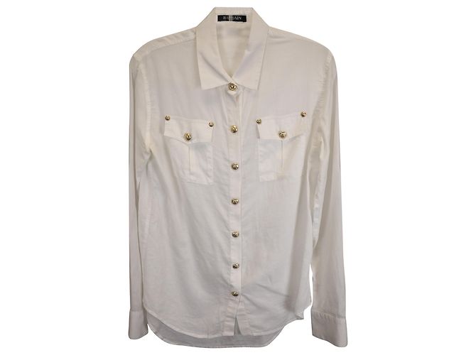 Camisa Balmain Gold Button em Algodão Branco Cru