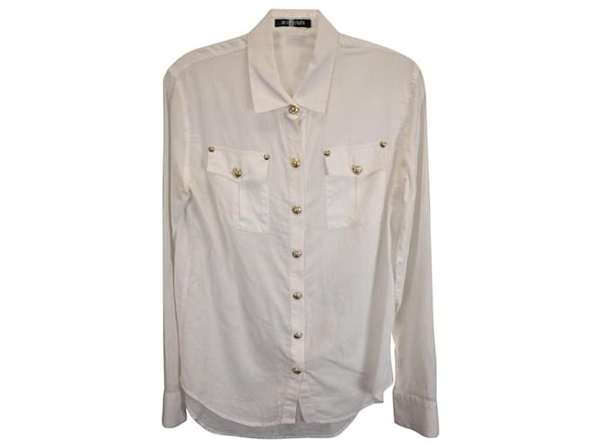Balmain Gold Button Shirt in White Cotton Cream  ref.1393709