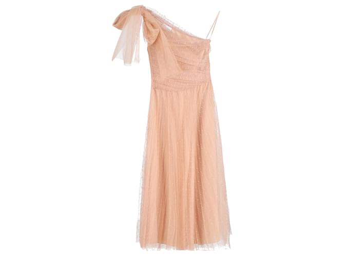 Red Valentino Vestido midi de tul plisado con un solo hombro Point D'esprit en poliéster beige  ref.1393725