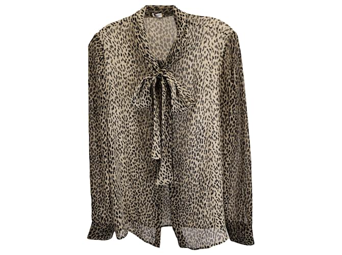 Blusa Saint Laurent Georgette Babycat em seda com estampa animal  ref.1393735