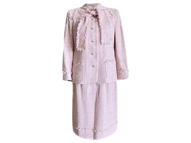 Chanel Barbie Style Band Tweed Jacke und Rock Set Pink  ref.1393744