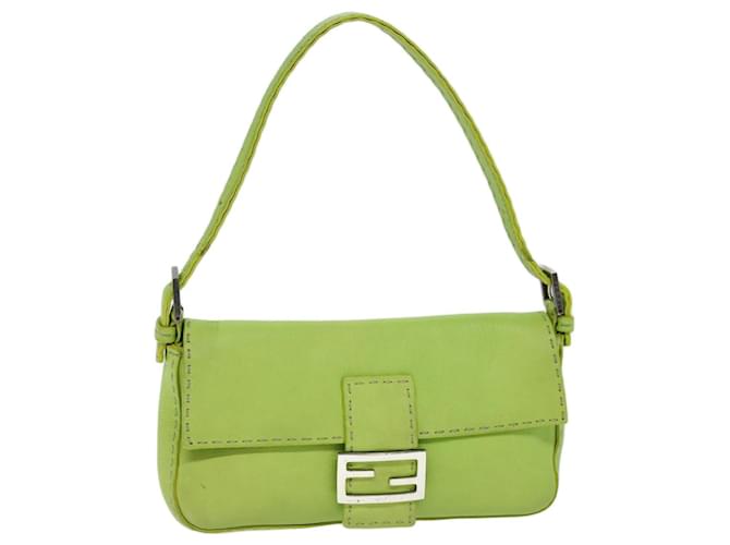 FENDI Celeria Mamma Baguette Bolsa de Ombro Couro Verde Autenticação12521  ref.1393769