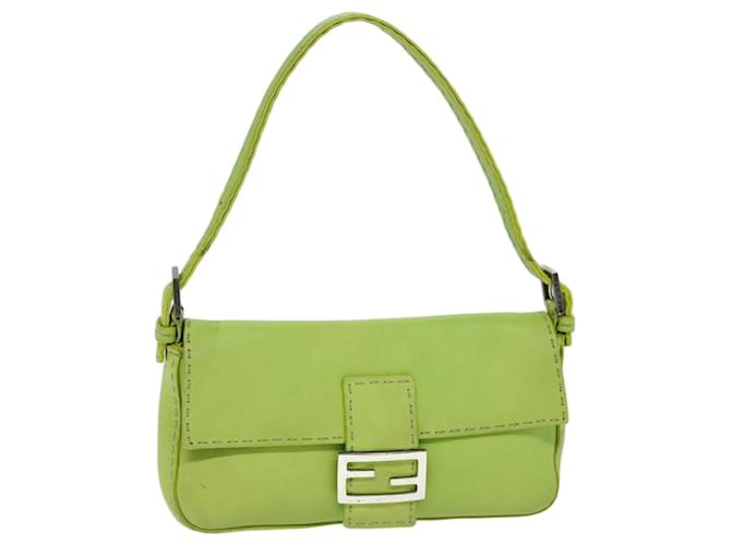 FENDI Celeria Mamma Baguette Shoulder Bag Leather Green Auth yk12521  ref.1393769