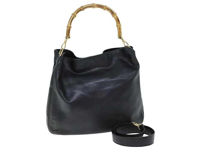 Bolsa de ombro de bambu GUCCI couro 2 vias preta 001 3754 1577 Autenticação11844 Preto  ref.1393788