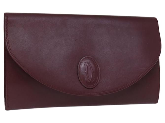 CARTIER Clutch Bag Leather Wine Red Auth bs14277  ref.1393813
