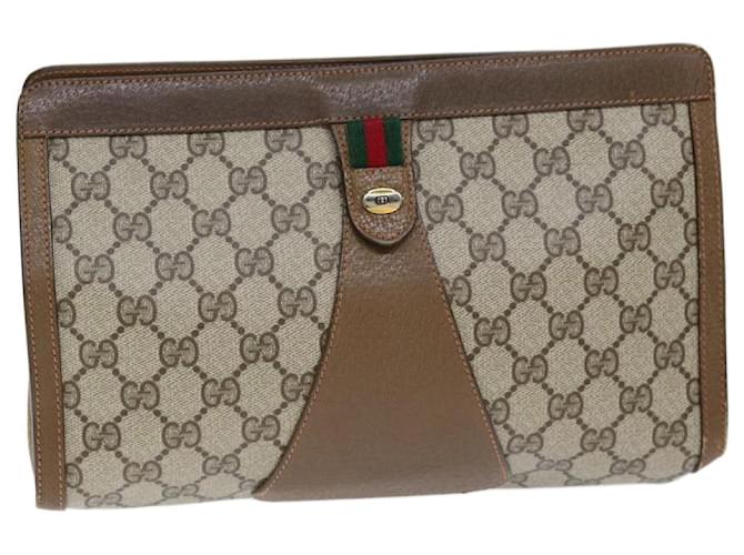 GUCCI GG Supreme Web Sherry Line Clutch PVC Beige Rot 89 01 033 Auth yk12536  ref.1393820