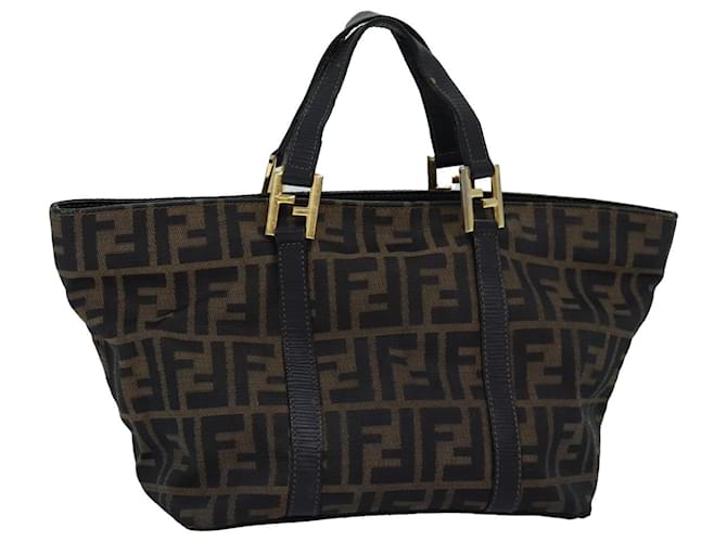 FENDI Zucca Canvas Hand Bag Brown Black Auth bs14328 Cloth  ref.1393822