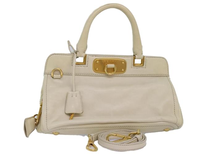 PRADA Hand Bag Leather 2way Cream Auth 73971  ref.1393825