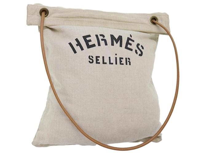 Hermès Bolsa de ombro HERMES Alain GM lona bege Auth bs14186  ref.1393847