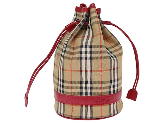 Autre Marque Burberrys Nova Check Drawstring Pouch Canvas Red Beige Auth 74386 Cloth  ref.1393856