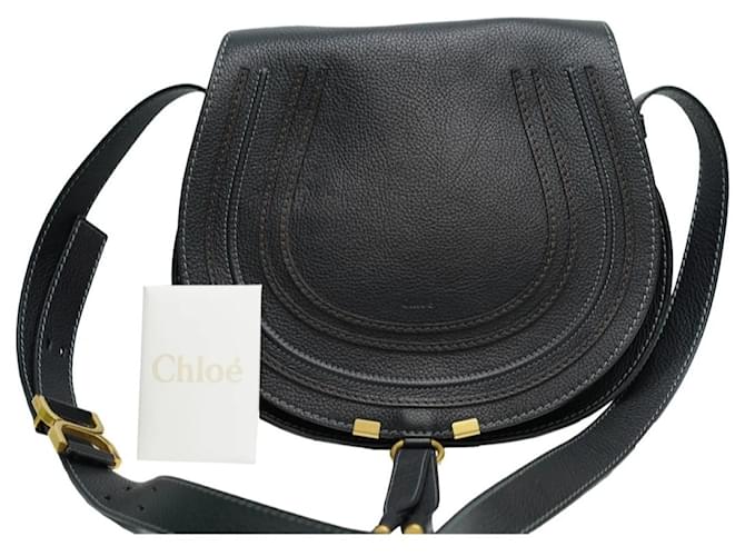 Chloé Bolso de sillín mediano Marcie Negro Cuero  ref.1393901