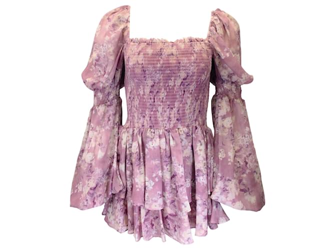 Autre Marque Caroline Constas Mauve Summer Floral Alexa Dress Purple Polyester  ref.1393915