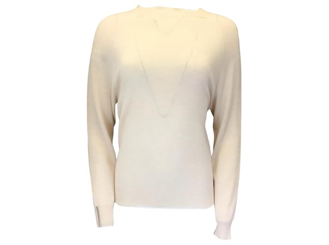 Autre Marque Peserico Ivory Shimmer Long Sleeved Wool Knit Sweater Cream  ref.1393916