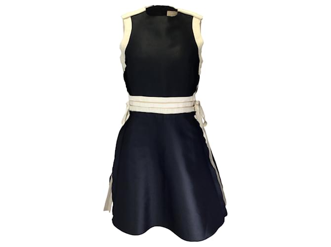 Autre Marque Lanvin Black / Beige Grosgrain Trimmed Sleeveless Satin Dress Polyester  ref.1393918