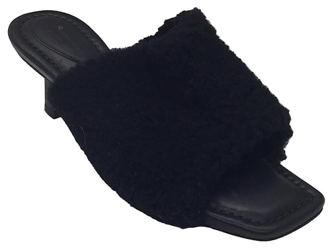 Autre Marque Lafayette 148 New York Black Shearling Slide Sandals Fur  ref.1393919