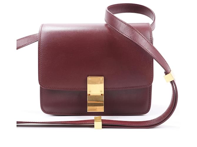 Céline CELINE Classic Box Small Leather Shoulder Bag in Bordeaux Dark red  ref.1393925