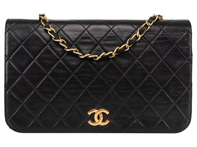 Chanel – Gesteppte Umhängetasche aus Lammleder mit 24 Karat Gold Schwarz Leinwand  ref.1393937