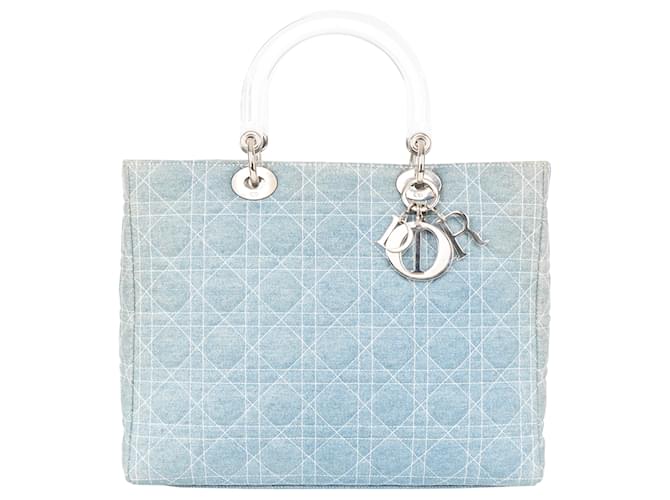 Christian Dior Blue Denim Lady Dior Handbag Cloth  ref.1393938