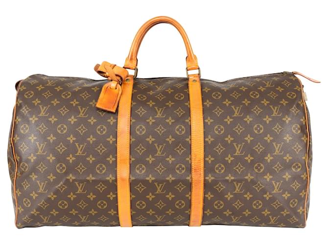 Keepall Louis Vuitton Canvas-Monogramm-Keeperall 60 Braun Leinwand  ref.1393941