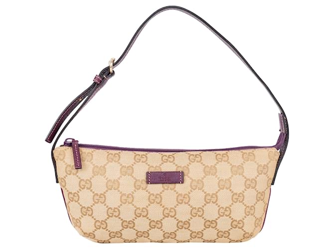 Bolso de hombro tipo pochette con monograma y GG de Gucci Beige Lienzo  ref.1393946