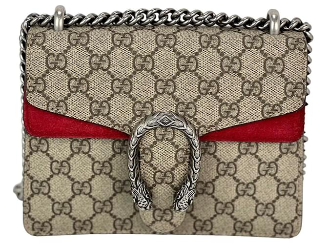 GUCCI Dionysus GG Supreme Rote Mini-Umhängetasche Bordeaux Leinwand  ref.1393963