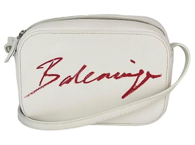 Balenciaga Logo XS Everyday Camera White Leather Crossbody Bag Cream  ref.1393964
