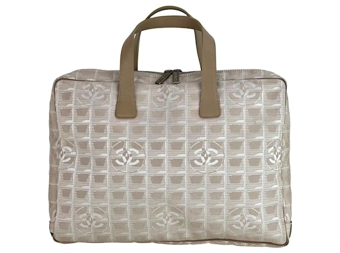 Chanel Canvas Nylon Travel Briefcase Attache Bag  Brown Red Leather  ref.1393976