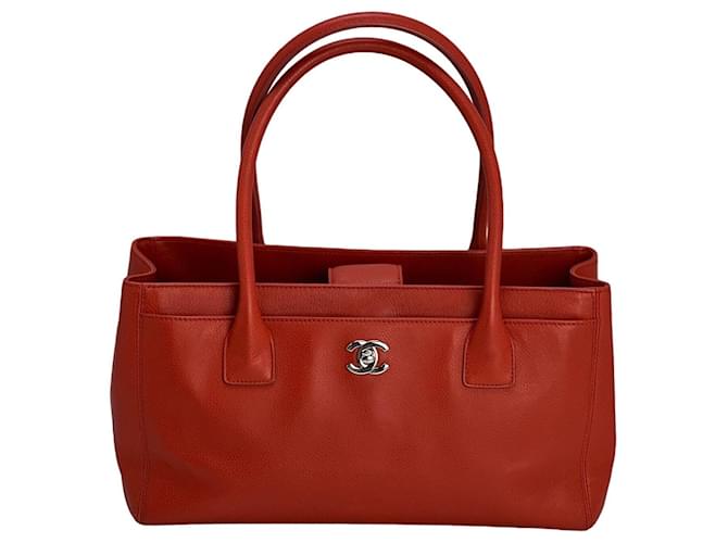 Chanel Calfskin Small Cerf Executive Shopper Tote Bag Red Dark red Leather  ref.1393977