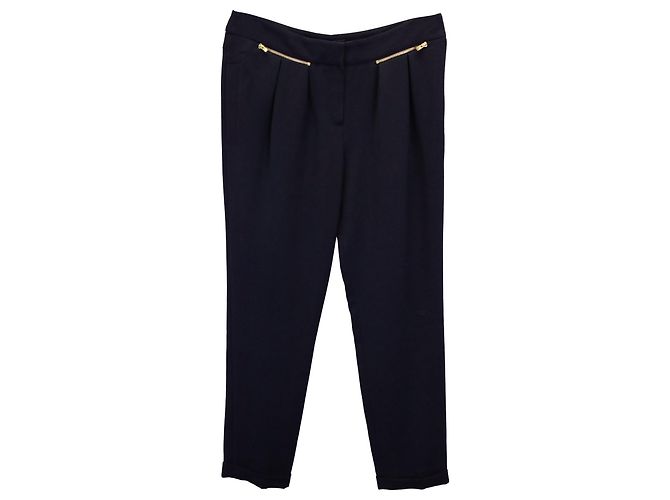 Calça Maje Plissada em Acetato Azul Marinho
