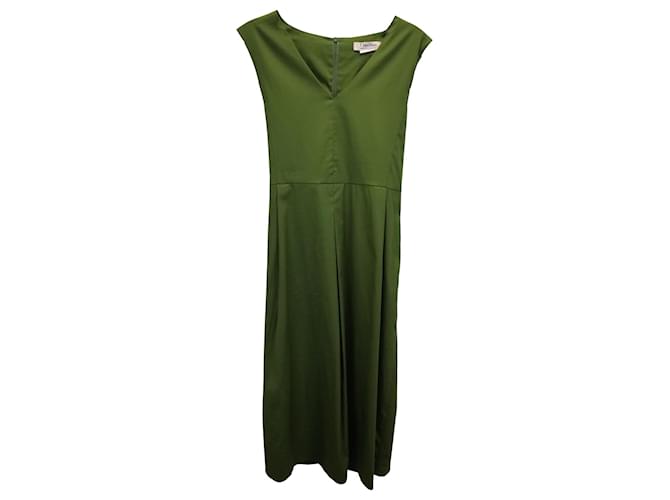 Max Mara V-neck Flared Midi Dress in Green Cotton  ref.1393989