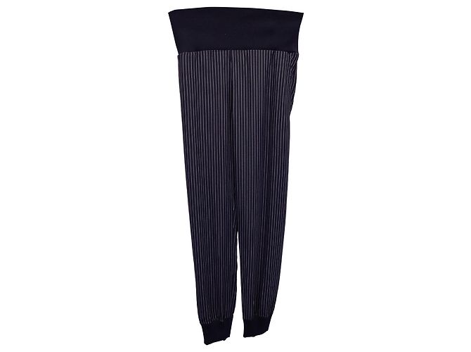 Theory – Gestreifte Hose mit elastischem Bund aus marineblauer Seide