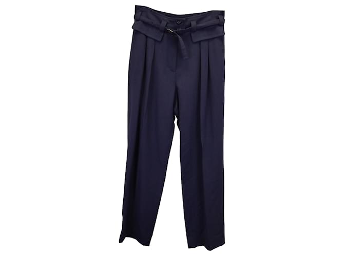APC Pantalón plisado con cinturón en lana azul marino  ref.1393991