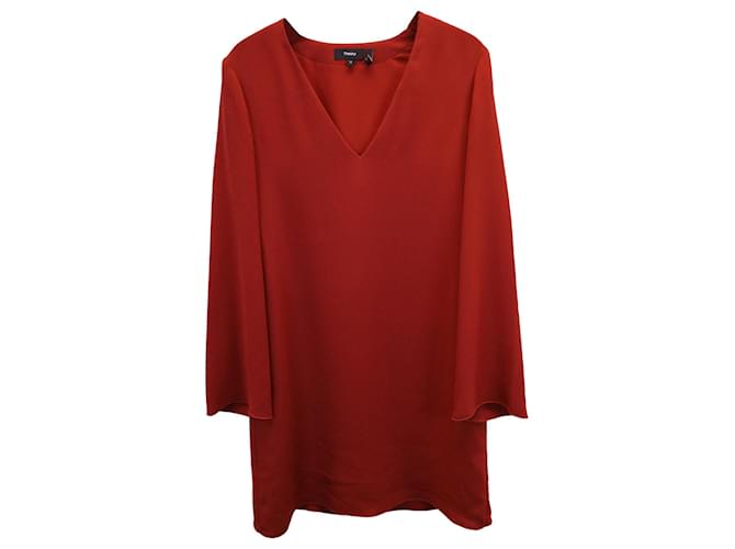 Theory - Robe droite à col en V Ulyssa en triacétate rouge Synthétique  ref.1393992