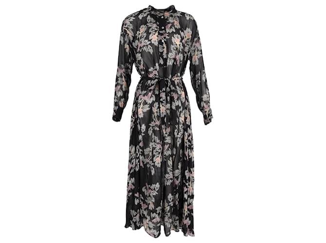 Isabel Marant Etoile Robe longue florale Joly en soie noire  ref.1393996