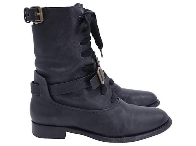 Botas militares Chloé Otto Moto en cuero negro  ref.1394005