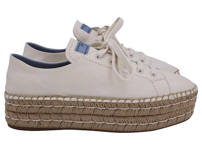 Zapatillas Prada Alpargatas Con Plataforma En Cuero Blanco  ref.1394008