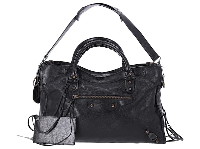 Bolso mediano Balenciaga City Classic Studs en cuero negro  ref.1394010